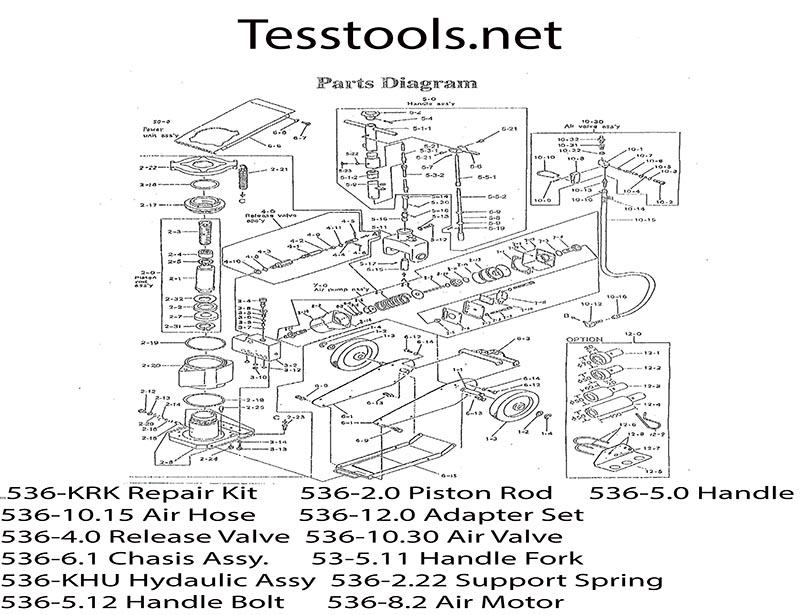 Model 536 50 Ton Air Hydraulic Axle Jack Parts List