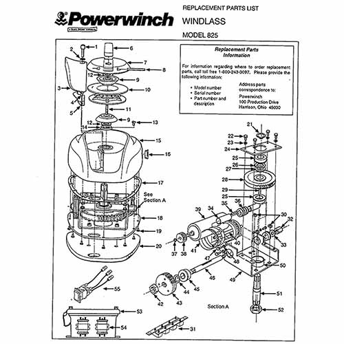 Powerwinch Model 825 Windlass Parts List