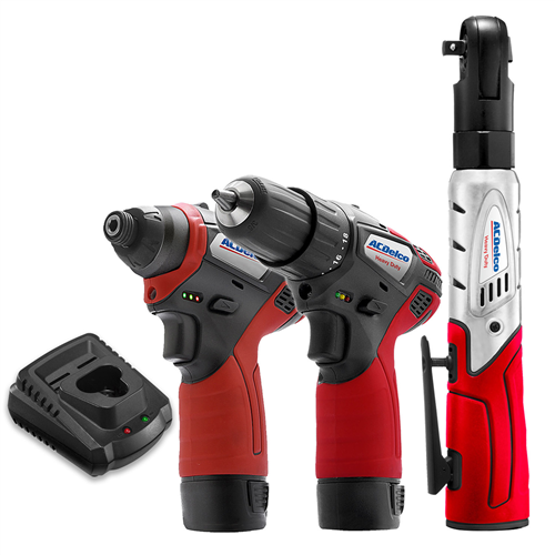 ARW1208-K10 Acdelco Acdelco Arw1208-K10 G12 Series 12V Cordless Li-Ion 1/4"Impact Driver, 3/8" Ratchet Wrench & 2-Speed Drill Driver Combo Tool Kit With 2 Batteries