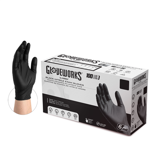 GWBEN44100 Ammex Corporation Gloveworks Black Nitrile Pf Exam Md Gloves