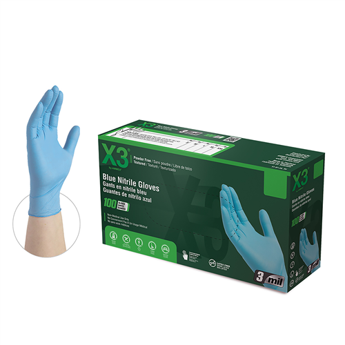 X344100 Ammex Corporation M Xtreme X3 Powder Free Textured Blue Nitrile