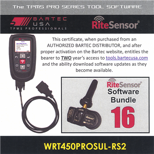 WRT450PROSULRS2E Bartec Usa 2 Year Software License For The Tech450Pro W/ 16 Rite-Sensors