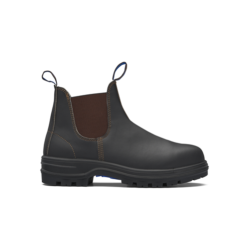 140-130 Blundstone Steel Toe Elastic Side Slip-On Boots, Water Resistant, Stout Brown, Au Size 13, Us Size 14