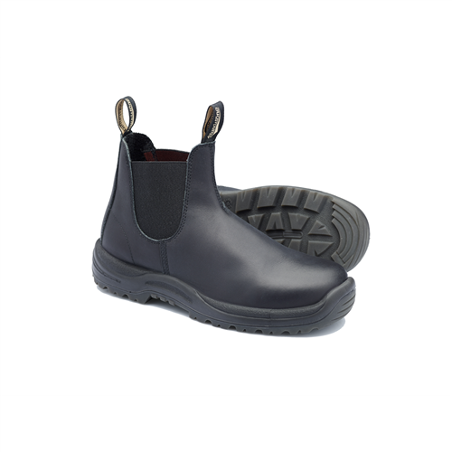 179-065 Blundstone Steel Toe Slip-On Elastic Side Boots W/ Kick Guard, Black, Au Size 6.5, Us Size 7.5