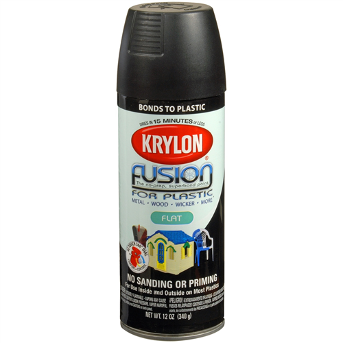 2519 Krylon Fusion For Plastic Flat Black 12 Oz.