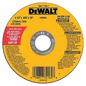 DW8062 DeWalt 4 1/2 Cut Off Wheel