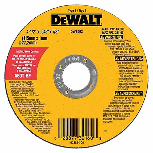 DW8062 Dewalt 4 1/2 Cut Off Wheel