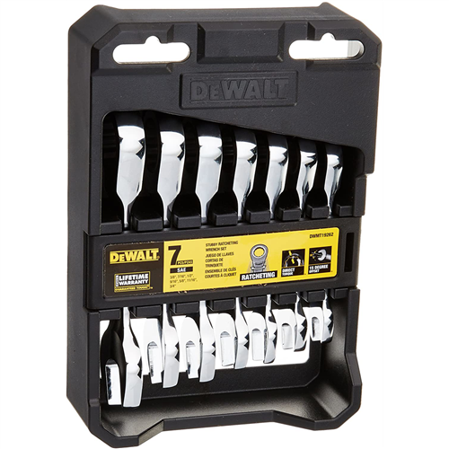DWMT19262 Dewalt Dewalt 7Pc Stubby Sae Ratcheting Wrench Set; Sae 3/8, 7/16, 1/2, 9/16, 5/8, 11/16, 3/4"