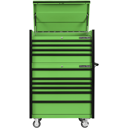 DX4110CRGK Extreme Tools Dx Series 41"W X 25"D 4 Drawer Top Chest & 6 Drawer  Roller Cabinet Combo - Green, Black Drawer Pulls