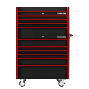DX4110CRKR Extreme Tools Dx Series 41"W X 25"D 4 Drawer Top Chest & 6 Drawer Roller Cabinet Combo - Black, Red Drawer Pulls