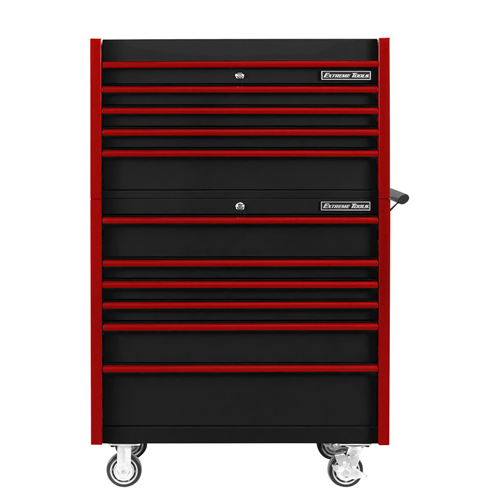 DX4110CRKR Extreme Tools Dx Series 41"W X 25"D 4 Drawer Top Chest & 6 Drawer Roller Cabinet Combo - Black, Red Drawer Pulls