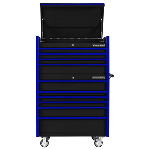DX4110CRKU Extreme Tools Dx Series 41"Wx25"D 4 Drawer Top Chest & 6 Drawer Roller Cabinet Combo - Black, Blue Drawer Pulls