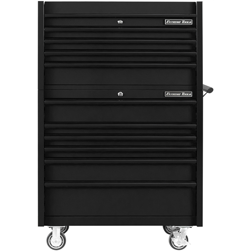 DX4110CRMK Extreme Tools Dx Series 41"W X 25"D 4 Drawer Top Chest & 6 Drawer  Roller Cabinet Combo - Matte Black, Black Trim