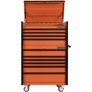 DX4110CROK Extreme Tools Dx Series 41"W X 25"D 4 Drawer Top Chest & 6 Drawer  Roller Cabinet Combo - Orange, Black Drawer Pulls