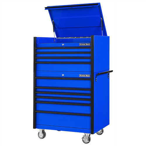 DX4110CRUK Extreme Tools Dx Series 41"W X 25"D 4 Drawer Top Chest & 6 Drawer  Roller Cabinet Combo - Blue, Black Drawer Pulls