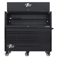RX723020HRMK Extreme Tools Rx Series 72"W X 30"D Pro Hutch & 19 Drawer Roller Cabinet Combo; Matte Black W Black Drawer Pulls