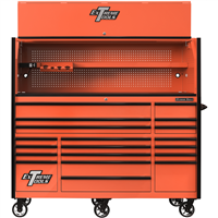 RX723020HROK Extreme Tools Rx Series 72"W X 30"D Pro Hutch & 19 Drawer Roller Cabinet Combo; Orange W Black Drawer Pulls