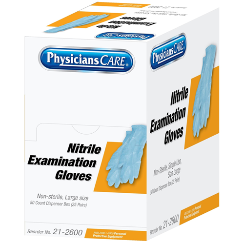 21-2600 First Aid Only Nitrile Exam Gloves 50/Dispenser Box