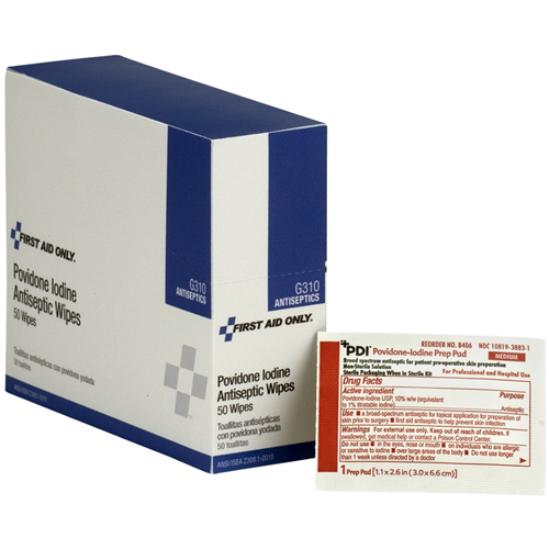 G310-002 First Aid Only Pvp Iodine Wipes 50/Box