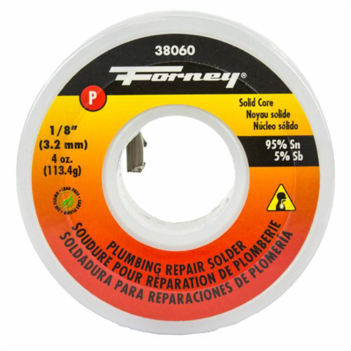 38060 Forney Industries Solder, Lead Free (Lf), Plumbing Repair, Solid Core, 1/8 In, 4 Ounce