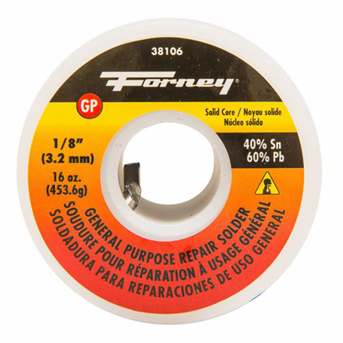 38106 Forney Industries Solder, General Purpose Repair, Solid Core, 1/8 In, 16 Ounce
