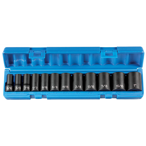 1202SD Grey Pneumatic 3/8" Drive 12 Piece Semi Deep 12Pt Sae Set