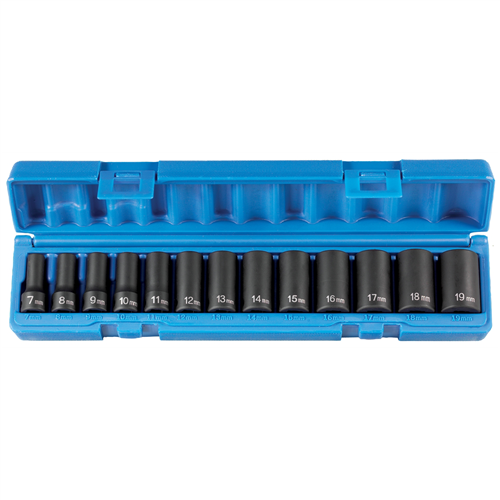 1203MSD Grey Pneumatic 3/8" Drive 13 Piece Semi Deep 12 Point Metric Set