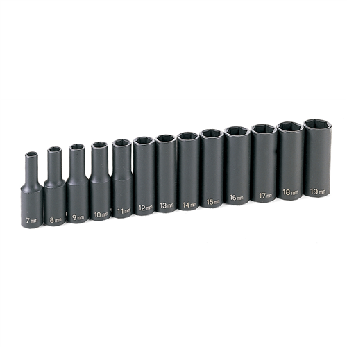 1213MD Grey Pneumatic 13 Pc 3/8" Dr Deep Metric Set