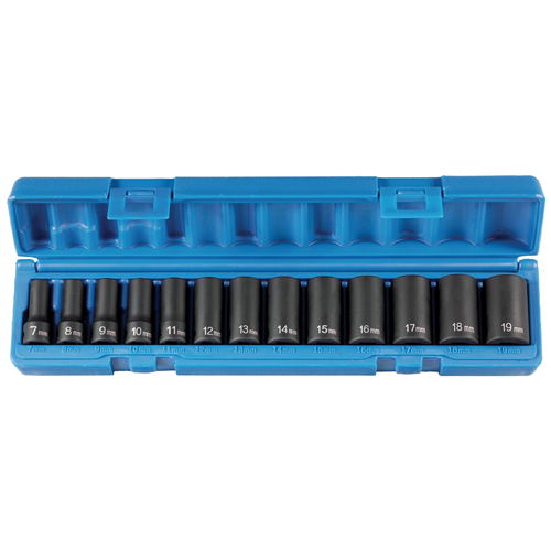 1213MSD Grey Pneumatic 3/8" Drive 13 Piece Semi Deep Metric Impact Set