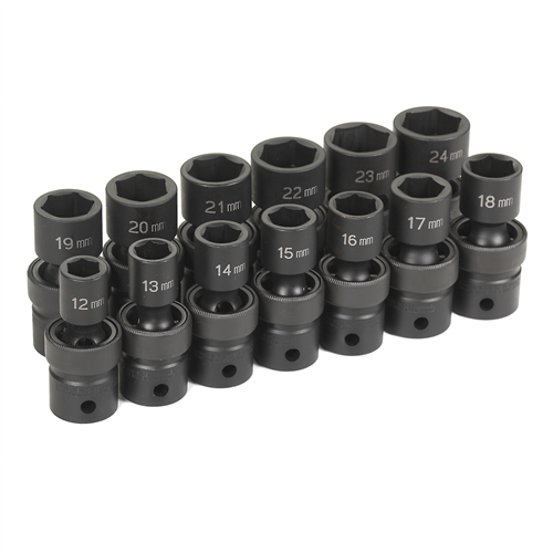 1313UM Grey Pneumatic 13 Pc 1/2" Dr Standard Length Metric Universal Set