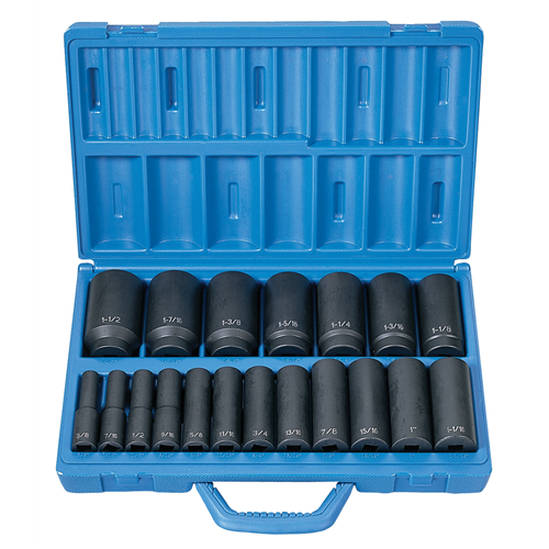 1319D Grey Pneumatic 19 Pc 1/2" Dr Deep Length Fractional Master Set