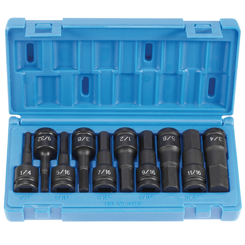 1398H Grey Pneumatic 10Pc 1/2" Dr Hex Driver Set