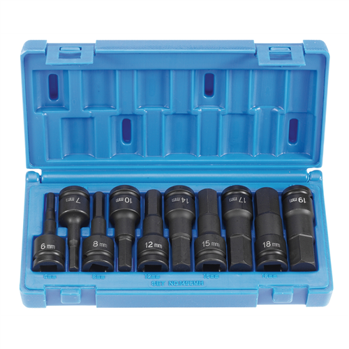 1498MH Grey Pneumatic 10 Pc 1/2 Drive Metric Hex Driver Set