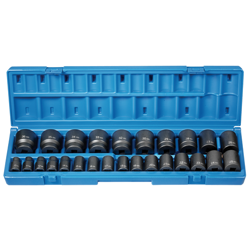 1726M Grey Pneumatic 26 Pc 1/2" Dr 12 Point Standard Length Metric Set