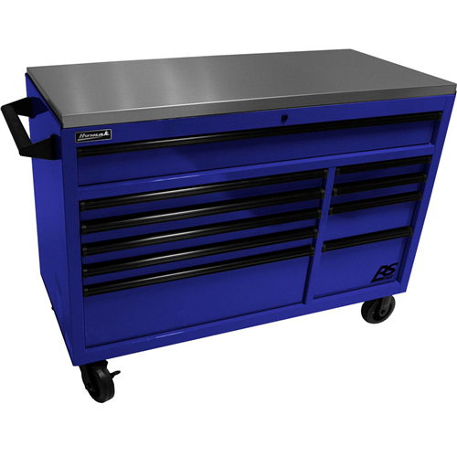 BL04054014 Homak Manufacturing 54" Rspro Rolling Workstation W/Stainless Steel Top Worksurface-Blue