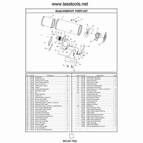 MR. HEATER HS400FAVTPARTS AND PARTS LIST
