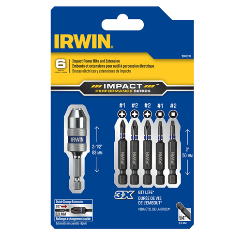 IWAF1306 Irwin Industrial 6-Piece Impact Power Bits And Extension Set
