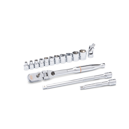 81390 Gearwrench 15 Piece 1/4" Drive 120Xp Locking Flex Head Ratchet And 6 Point Metric Stubby Socket Mechanics Tool Set
