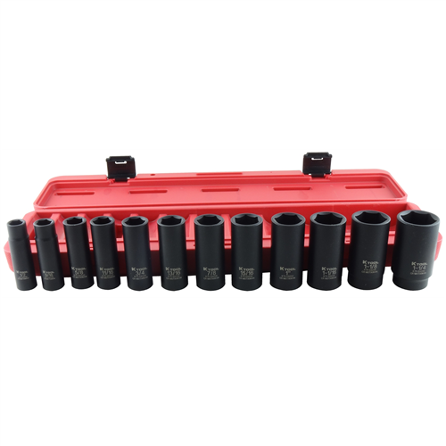 KTI-33200 K Tool International 12Pc 1/2" Dr Sae Deep 6Pt Imp Soc Set