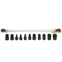 FRPGDL-M12 K Tool International X-Long Dbl Box Flex & Rev Rat Wrench Set, 12 Pc