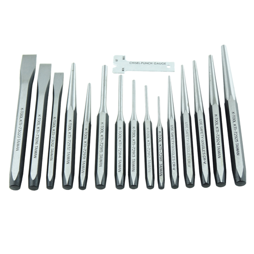 KTI-72901 K Tool International Punch & Chisel Set 15 Pc. In Plastic Tray