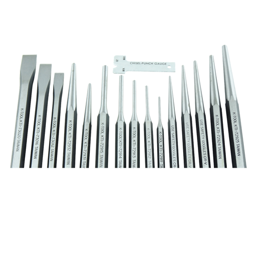 KTI-72901K K Tool International Punch & Chisel Set 15 Pc. In Kit Bag