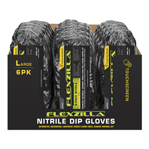GC100L-6X-12Q Legacy Manufacturing Flexzilla&Reg; Nitrile Dip Gloves, Black, 6-Pack, L, 12-Piece Pdq