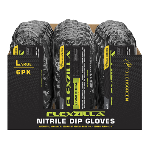 GC100L-6X-12Q Legacy Manufacturing Flexzilla&Reg; Nitrile Dip Gloves, Black, 6-Pack, L, 12-Piece Pdq