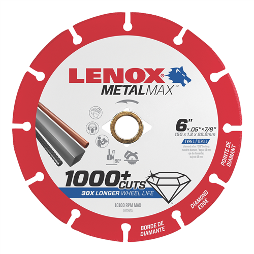 1972923 Lenox Tools Metal Max 6" Diam Cutoff Wheel Ag/Cs 7/8"