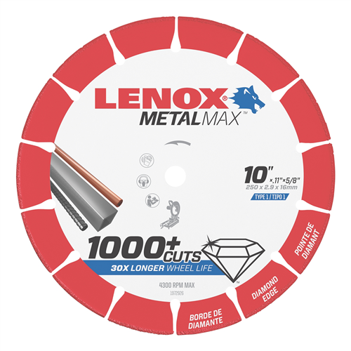 1972926 Lenox Tools Lenox Metal Max  Diam Cutoff Wheel Ch 10" X 5/8"