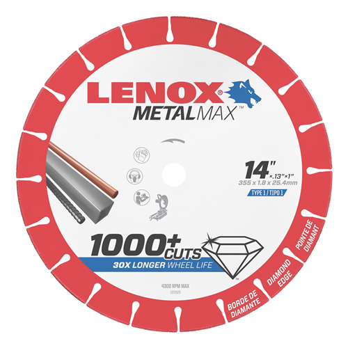 1972929 Lenox Tools Lenox Metal Max  Diam Cutoff Wheel Ch 14" X 1"