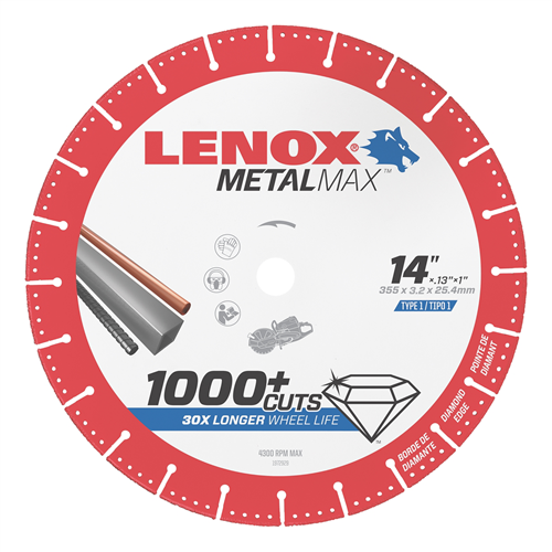 1972932 Lenox Tools Lenox Metal Max  Diam Cutoff Wheel Gs 14" X 1"