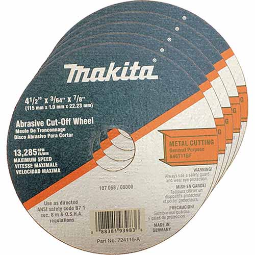724115-A-25 Makita 4 1/2" X 7/8" X 3/64" Super Thin Metal Cut Off Wheel (Pack Of 25)