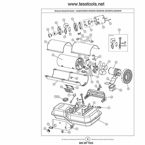 Mr Heater MH210KRT Kerosene Forced-Air Heater Parts List and Diagrams